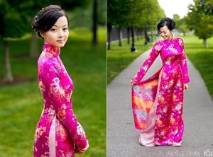 A Vietnamese bride in traditional gown