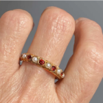 Vintage Pearl Garnet Full Eternity Ring Band in Gold